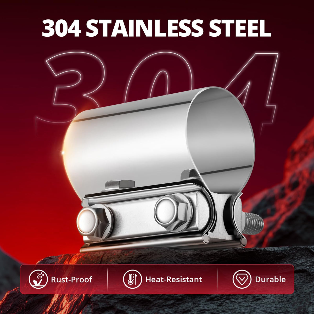 EVIL ENERGY clamp fitted on 1.75-inch exhaust pipe, creates a secure removable joint