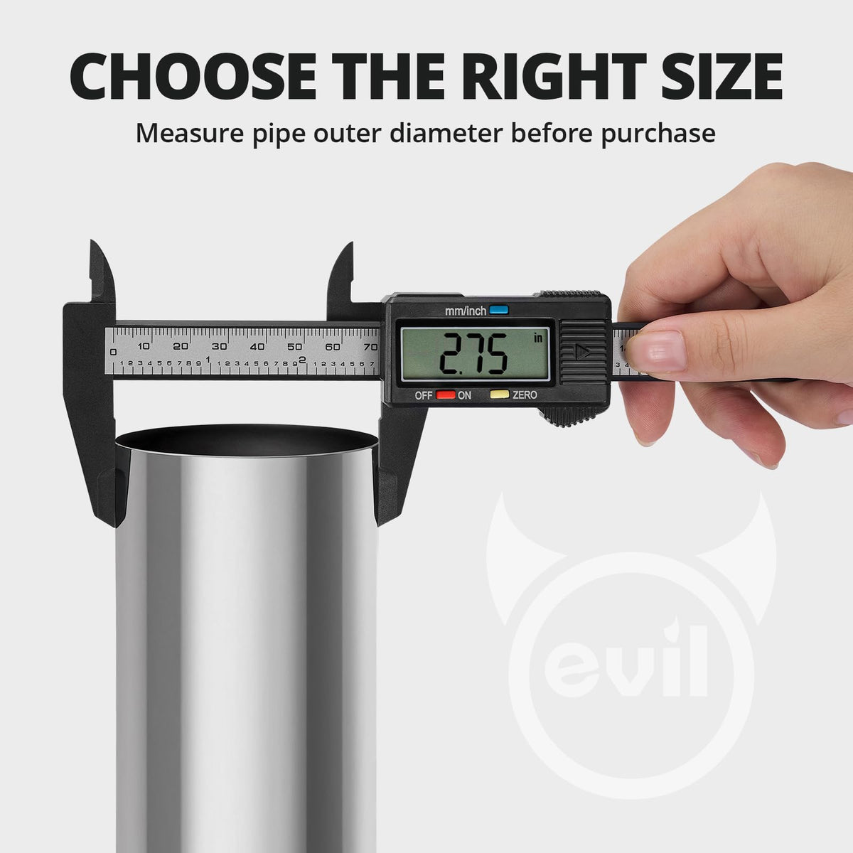 EVIL ENERGY clamp mounted on muffler demonstrating secure 360-degree seal benefit