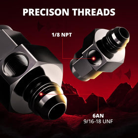 EVIL ENERGY close-up of AN6 threads highlighting precise machining and seal area
