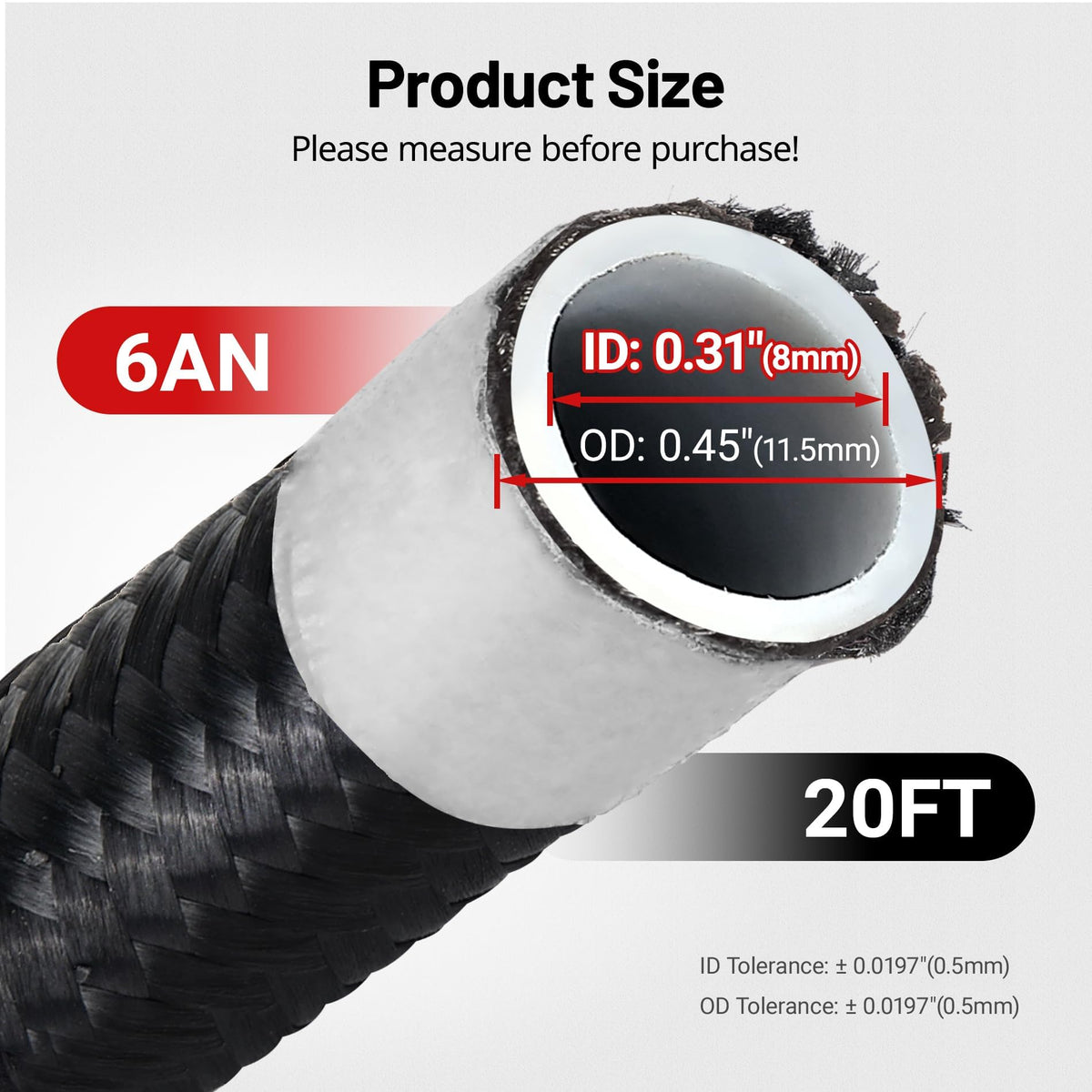 EVIL ENERGY cut end showing 5/16 inch ID PTFE liner for chemical compatibility