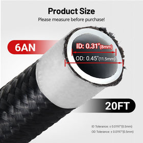 EVIL ENERGY cut end showing 5/16 inch ID PTFE liner for chemical compatibility