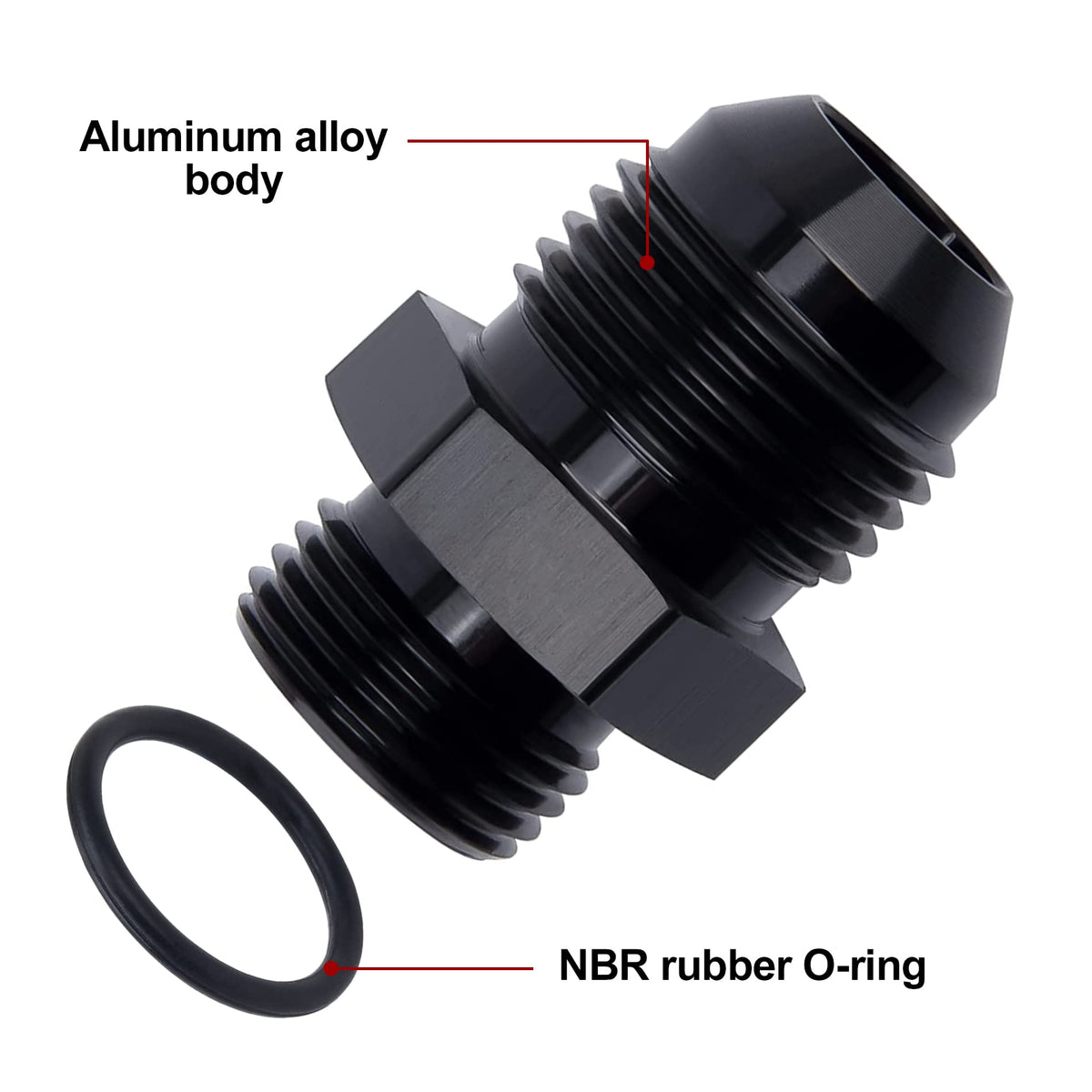 EVIL ENERGY detail of AN8 ORB side with NBR O-ring visible for reliable sealing benefit