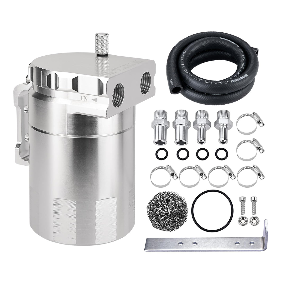EVIL ENERGY front angle of oil catch can showing compact aluminum body and finish for durable protection