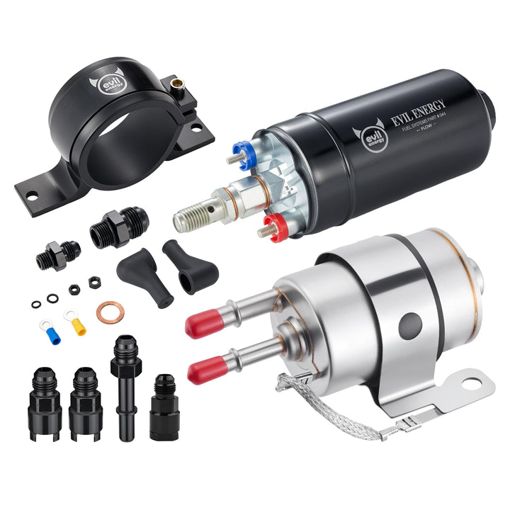 EVIL ENERGY front assembly showing pump and regulator, improves fuel reliability
