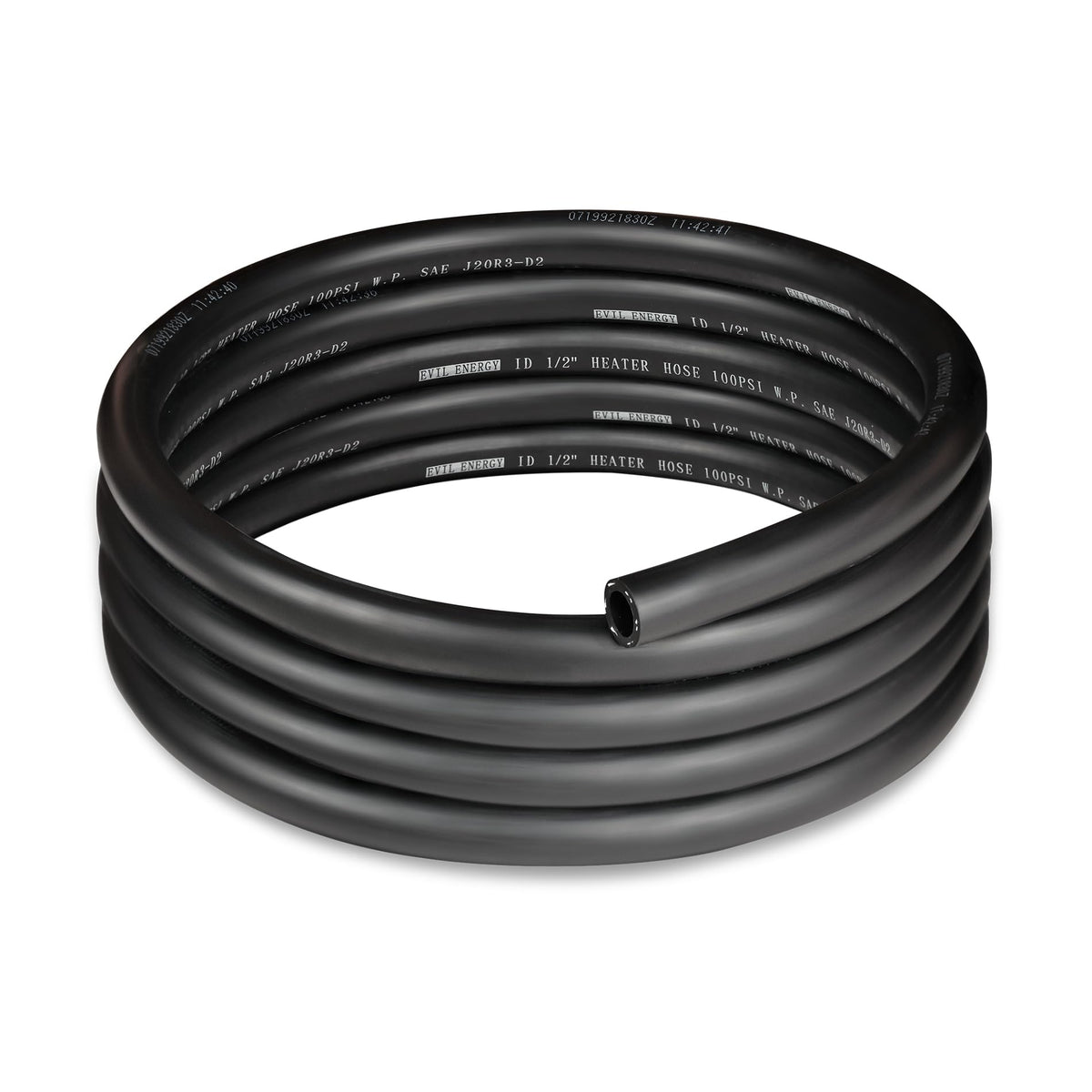 EVIL ENERGY front view of 1/2" heater hose showing length and marking, durable fit