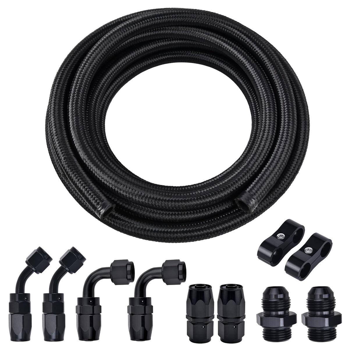 EVIL ENERGY front view of 10AN fuel line kit showing complete contents and benefits