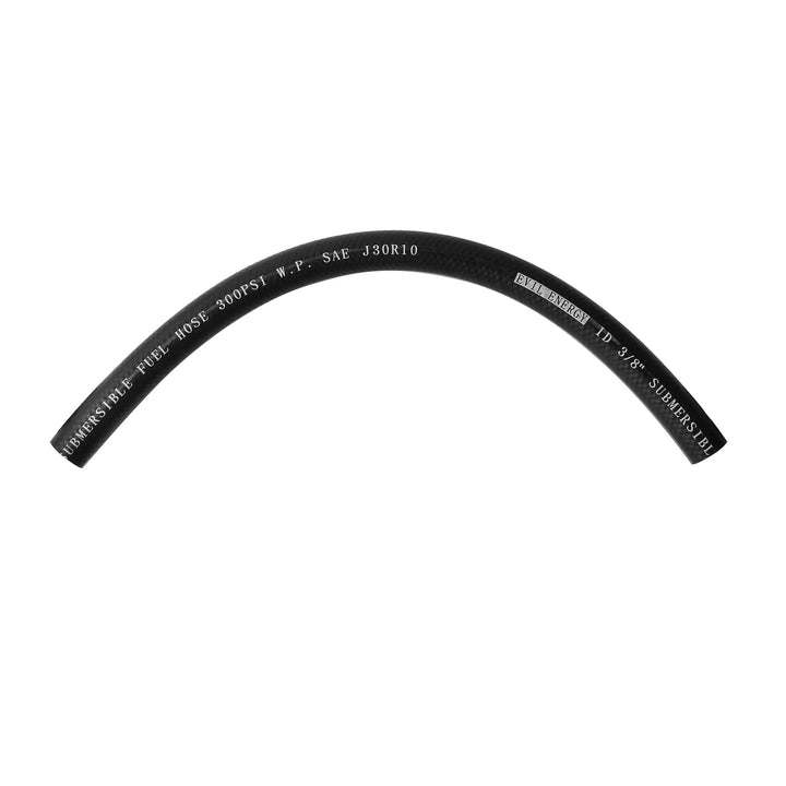 EVIL ENERGY front view of 3/8" submersible hose showing compact one-foot length, durable build