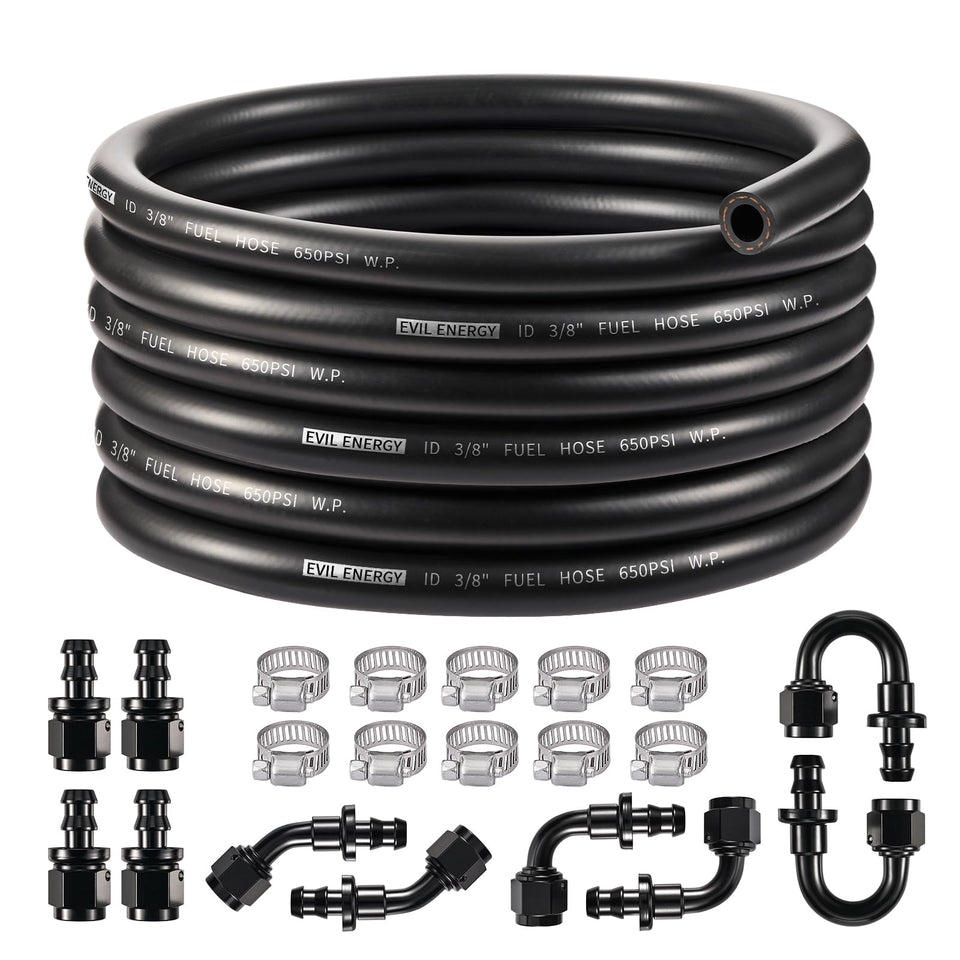 EVIL ENERGY front packaging showing the complete 6AN 3/8 fuel line kit for quick identification