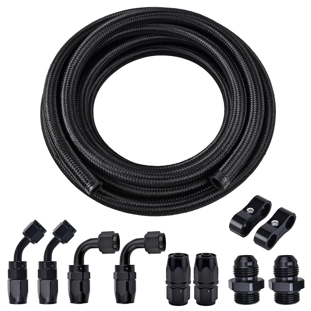 EVIL ENERGY front view of 6AN fuel line kit showing packaging and included fittings for reliable installs
