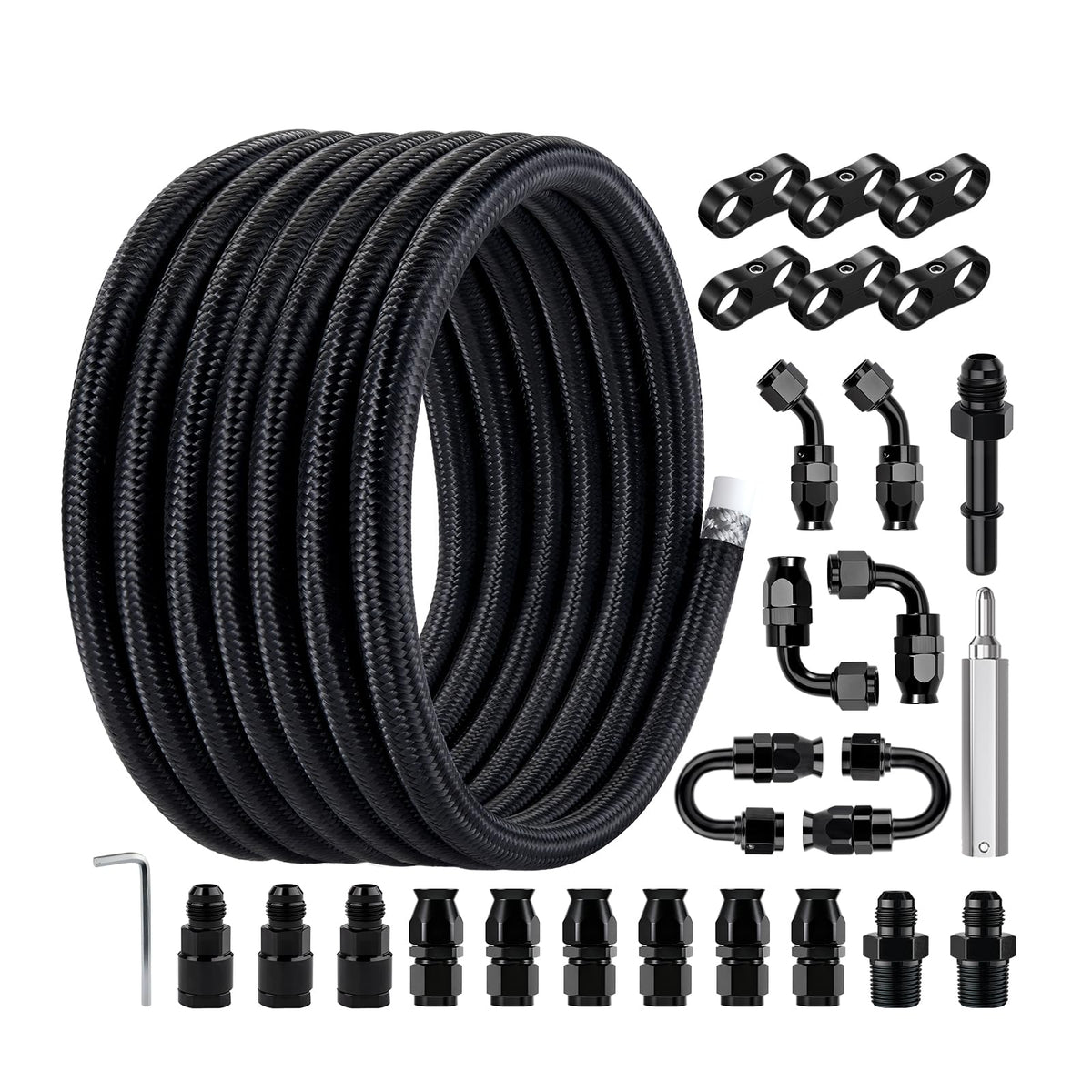 EVIL ENERGY front packaging showing 20ft AN6 PTFE fuel line and kit benefits