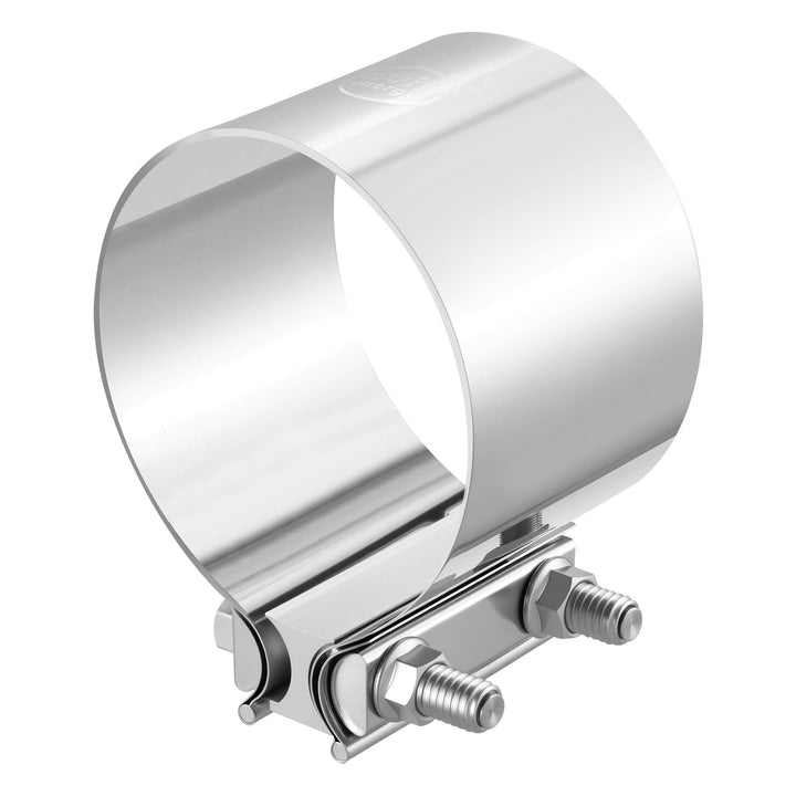 EVIL ENERGY front view of 4.0 inch exhaust clamp showing hardware benefits