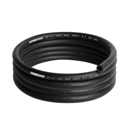 EVIL ENERGY front view of 10ft fuel hose showing label and length, durable and ready