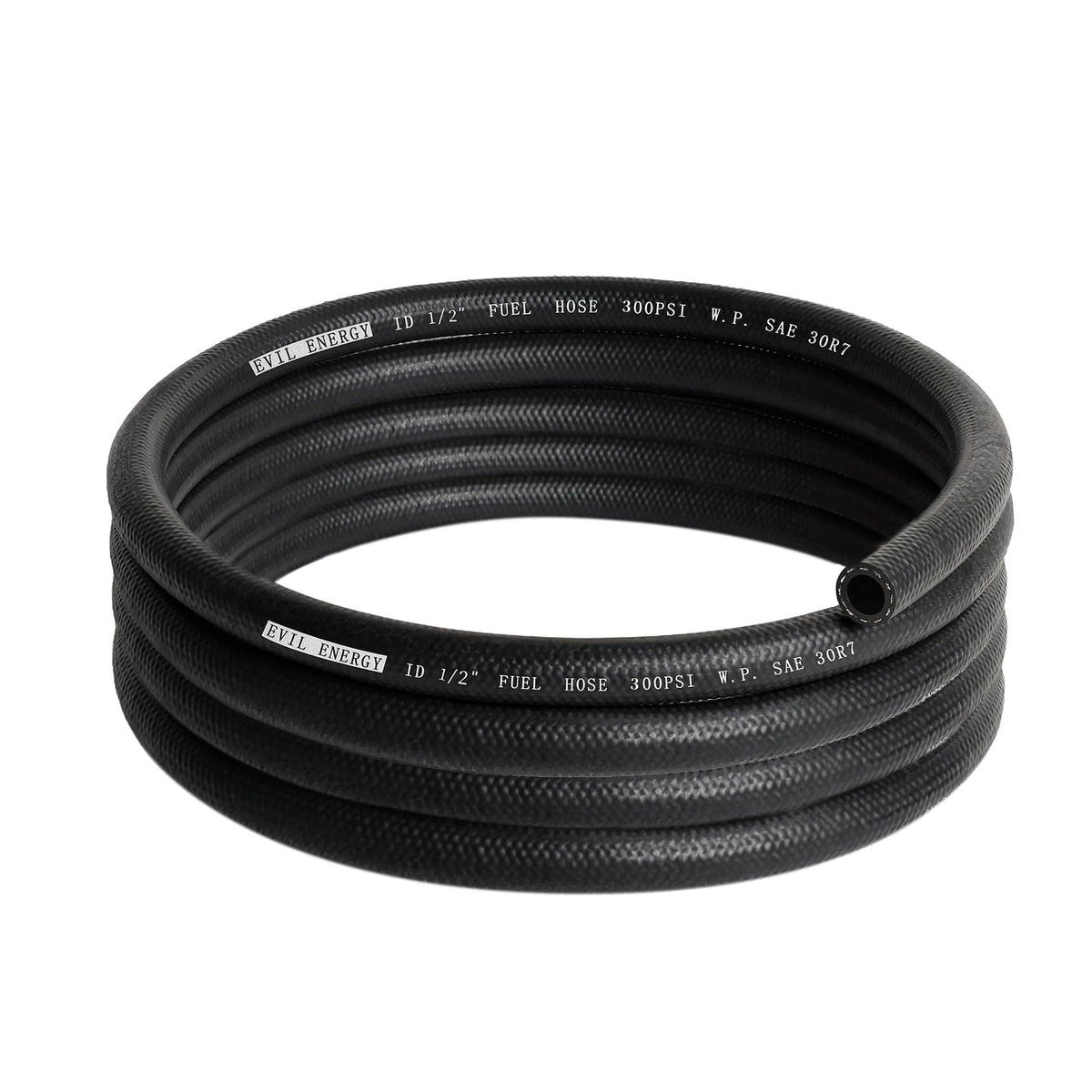 EVIL ENERGY front view of 10ft fuel hose showing label and length, durable choice