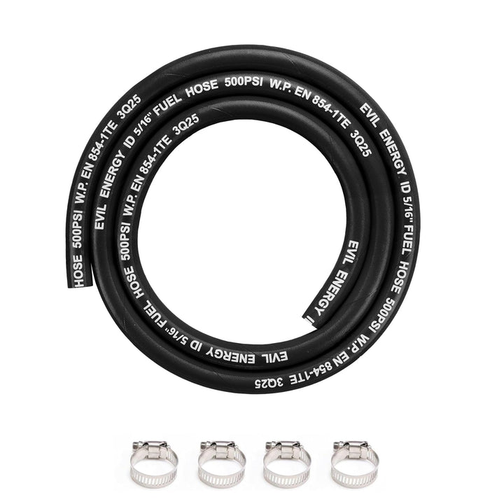 EVIL ENERGY hose front view showing full 5ft length and black finish for easy installation