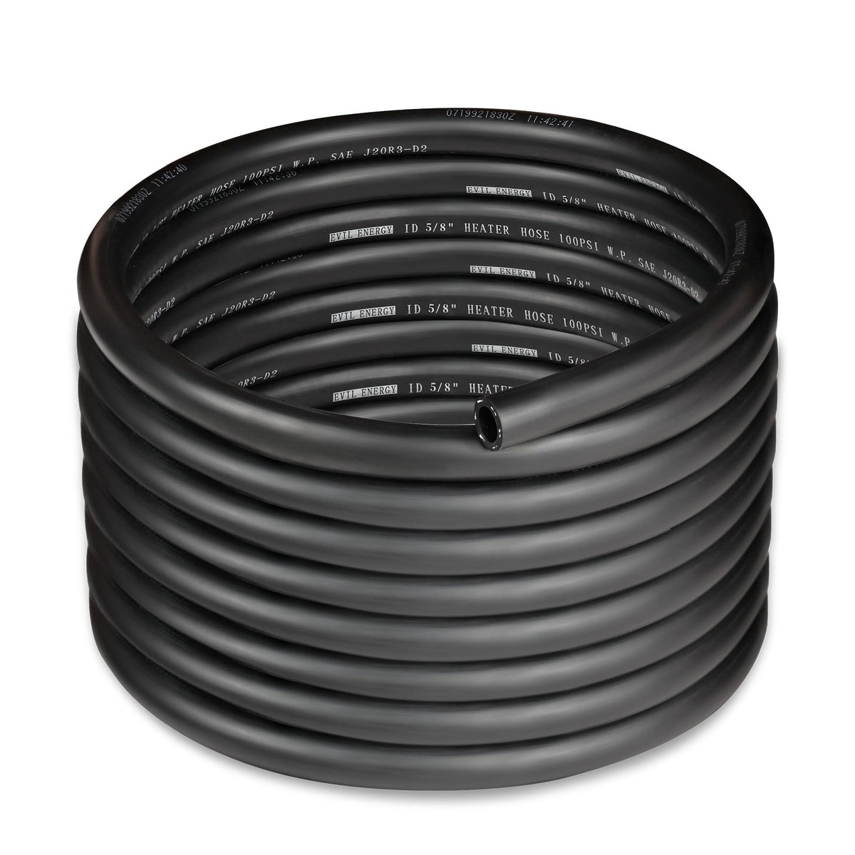 EVIL ENERGY front view of coiled heater hose, durable EPDM for cooling systems