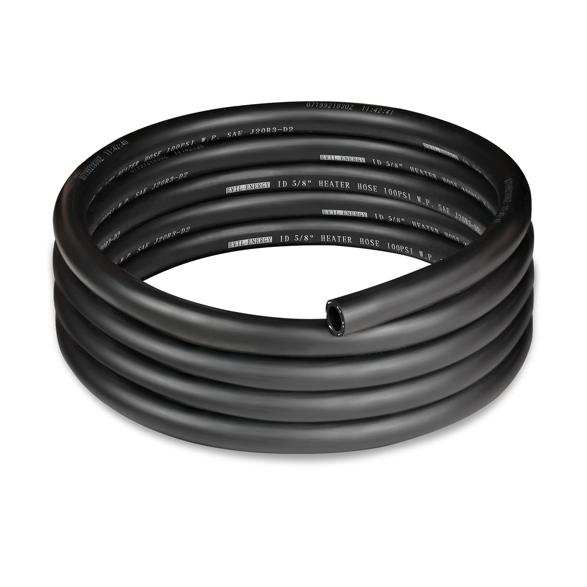 EVIL ENERGY front view of 10ft heater hose showing label and benefit durable performance
