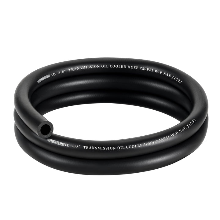 EVIL ENERGY front view of 5ft 3/8-inch transmission cooler hose showing length and label benefits
