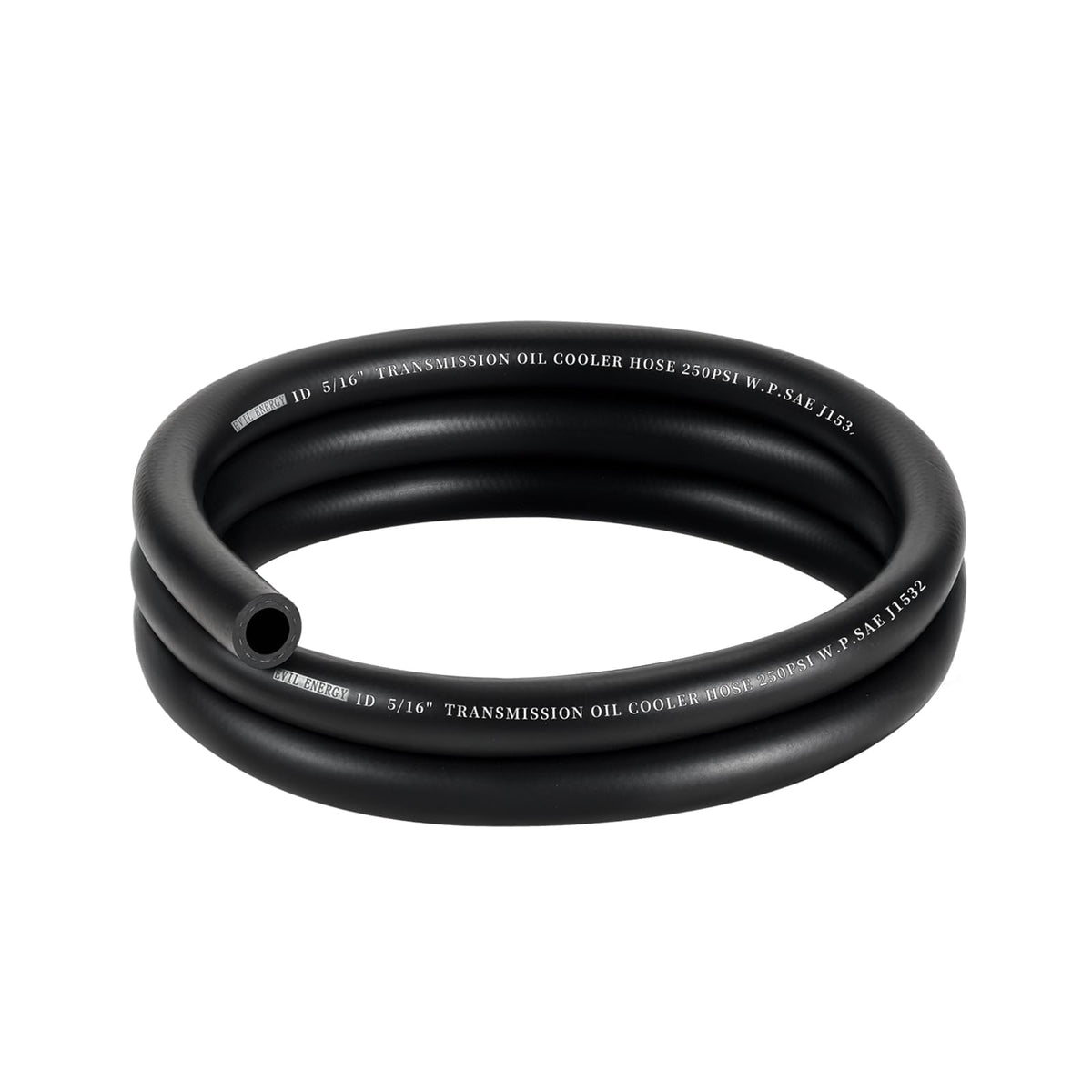 EVIL ENERGY front view of transmission hose showing labeling and length benefit