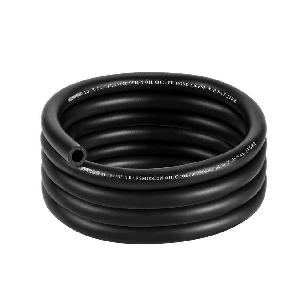 EVIL ENERGY front view of coiled hose showing length and material benefits
