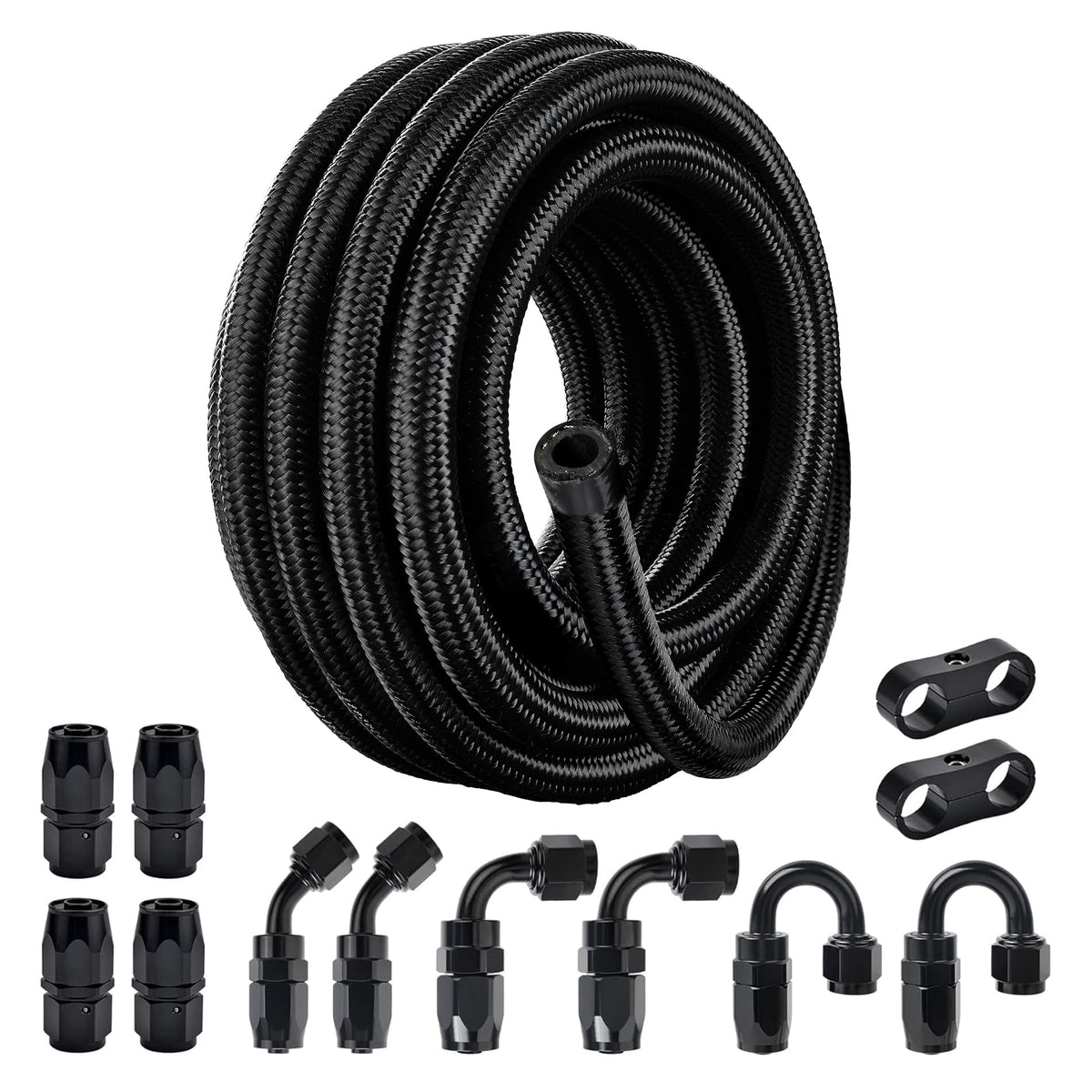 EVIL ENERGY front packaging showing full 20ft 8AN kit and included fittings for easy identification