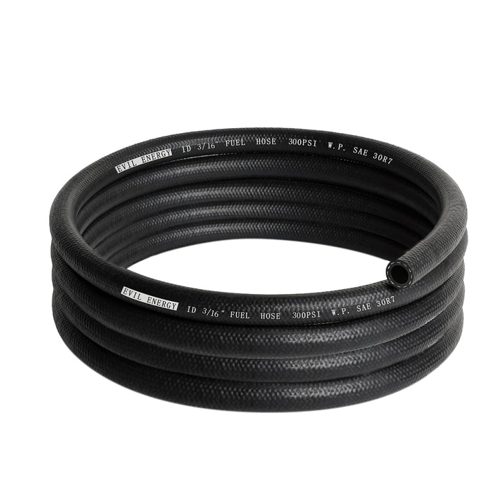 EVIL ENERGY front view of 10ft fuel hose showing label and size benefit