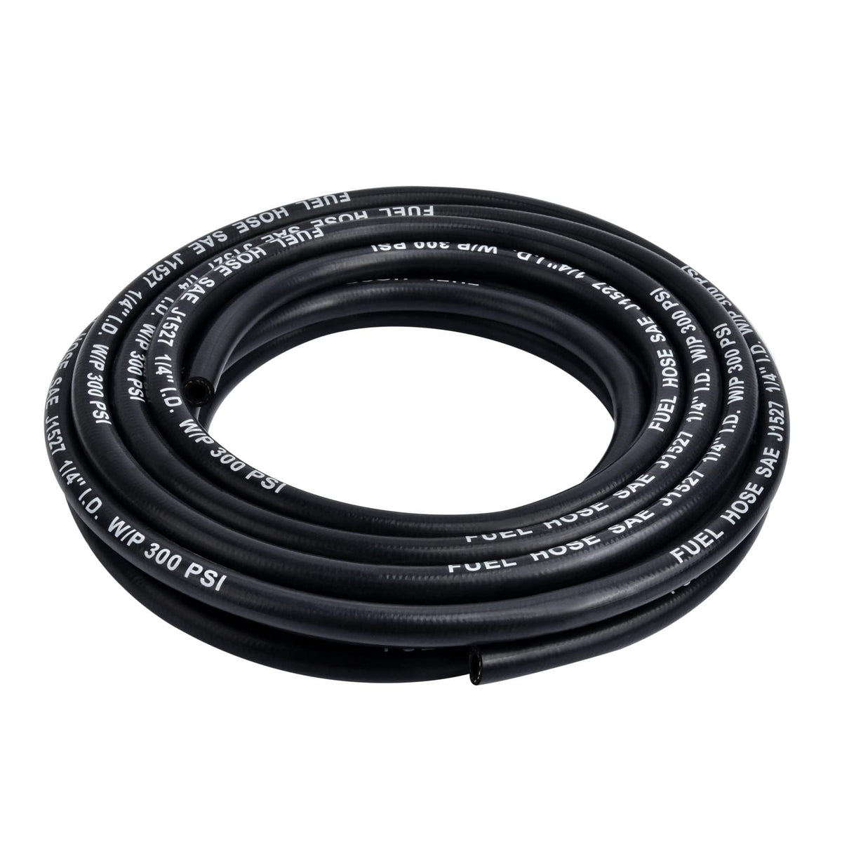 EVIL ENERGY front view of 25ft marine fuel hose showing coiled length and durable cover