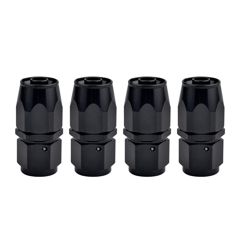 EVIL ENERGY front view of 8AN fittings showing durable black finish and compact profile