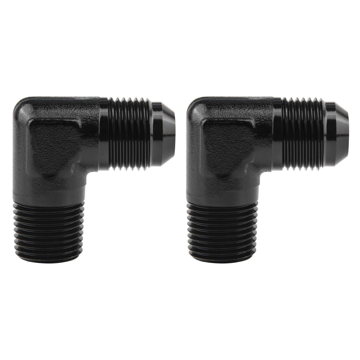EVIL ENERGY front view of 10AN to 1/2" NPT 90° adapter showing compact elbow and finish