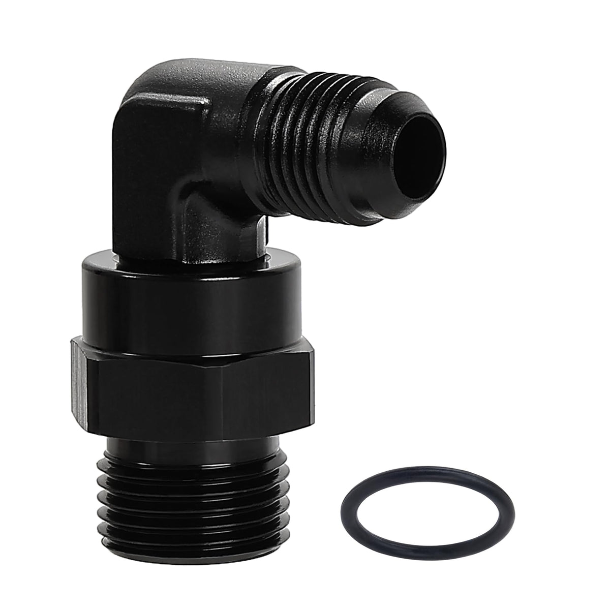 EVIL ENERGY front view of 6AN to 8AN 90° adapter showing compact profile and black finish