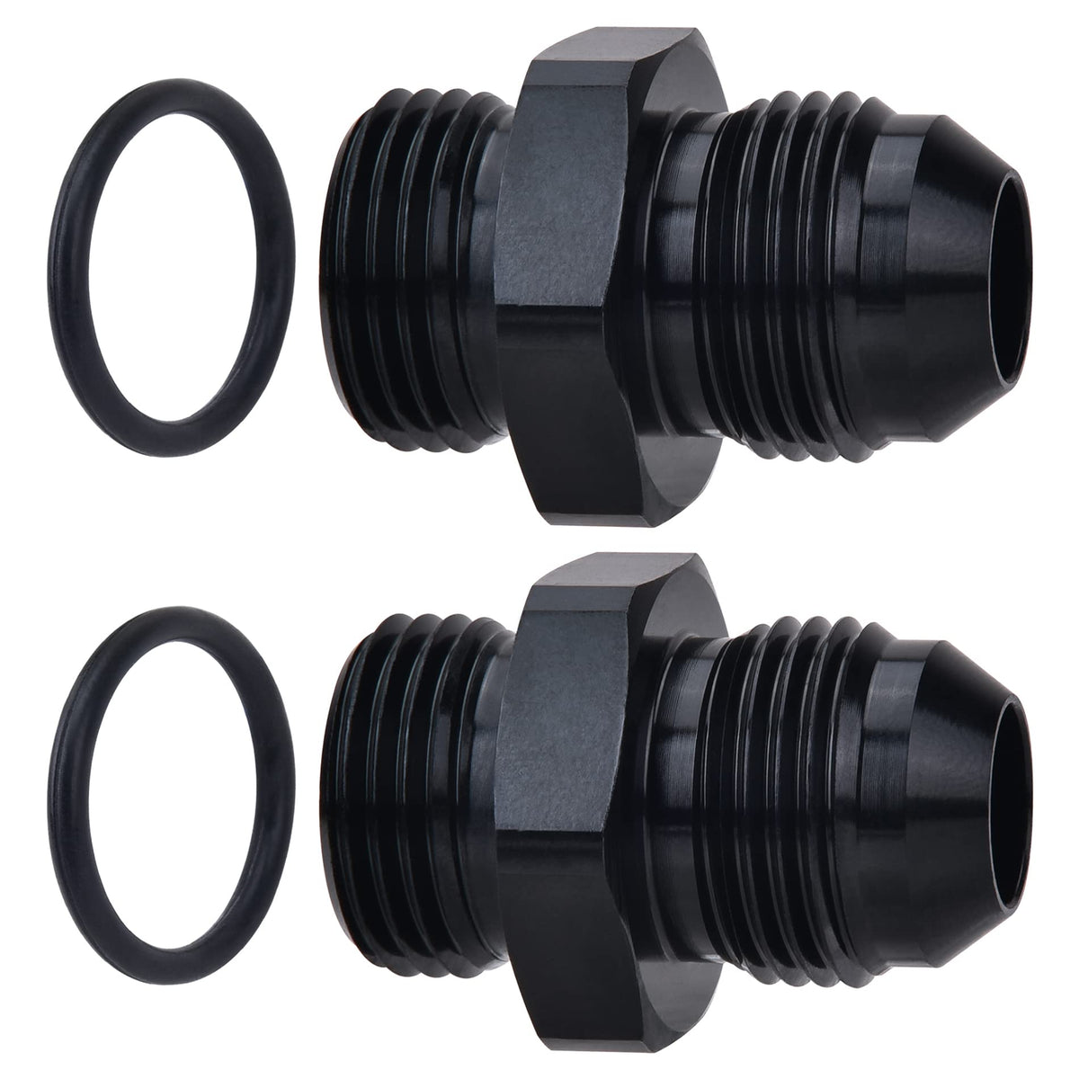EVIL ENERGY adapter front view showing black finish and 8AN threads for durable fit