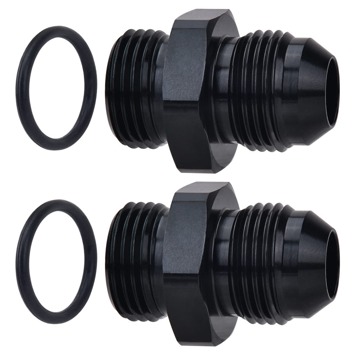 EVIL ENERGY adapter front view showing black finish and 8AN threads for durable fit