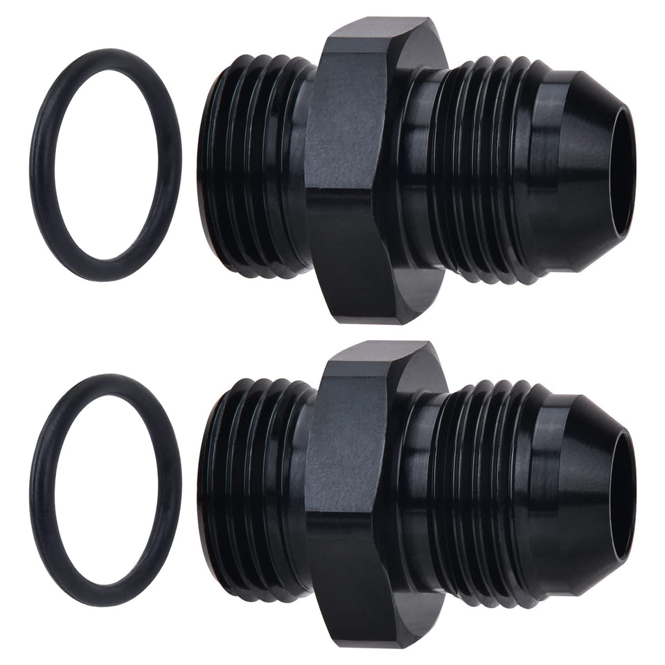 EVIL ENERGY adapter front view showing black finish and 8AN threads for durable fit