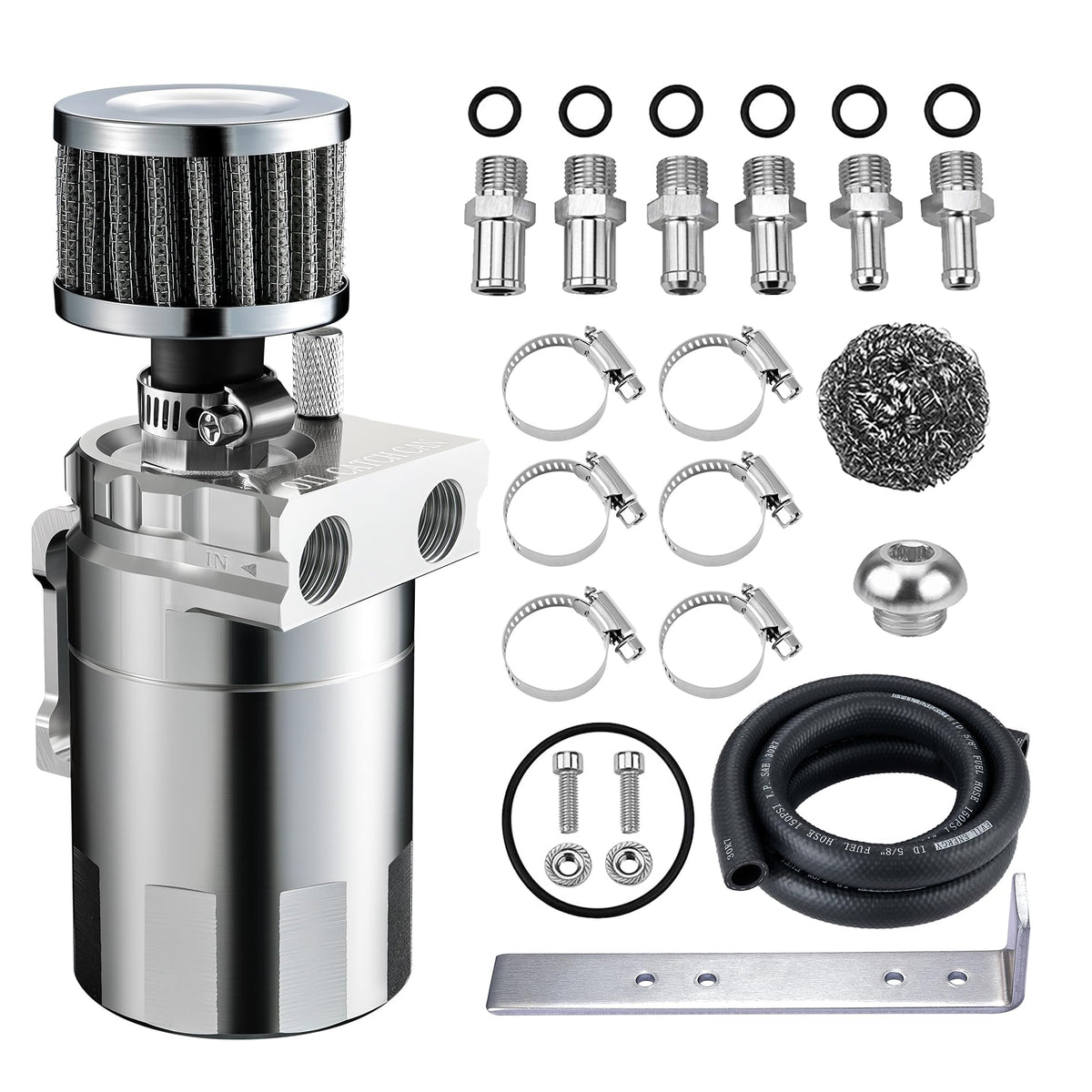 EVIL ENERGY front view of aluminum catch can shows compact durable design and easy fit
