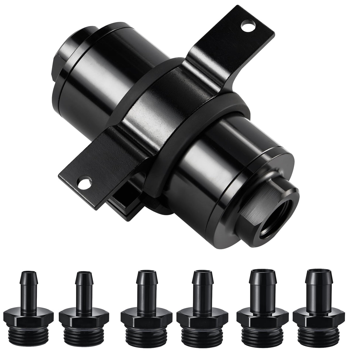 EVIL ENERGY front view assembled filter showing fittings and clamp for easy installation