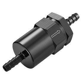 EVIL ENERGY front view billet fuel filter showing compact housing and black finish for durability