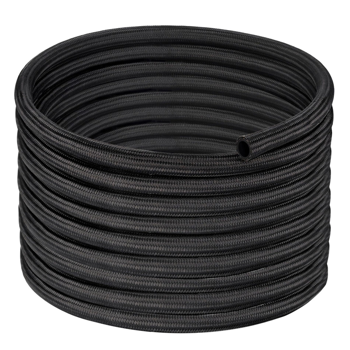 EVIL ENERGY front view of 6AN braided fuel hose showing full length and construction benefit durable routing