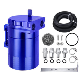 EVIL ENERGY front view of the blue catch can showing compact design and mount
