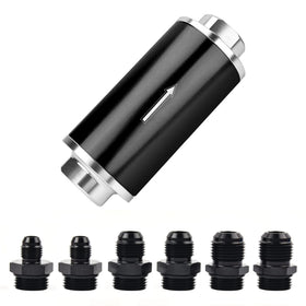 EVIL ENERGY front view of inline fuel filter showing compact housing and ports, durable build benefit