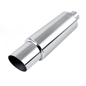 EVIL ENERGY front view of muffler showing polished outlet and inlet for visual appeal