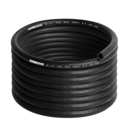 EVIL ENERGY front view of coiled fuel hose showing compact packaging and readiness