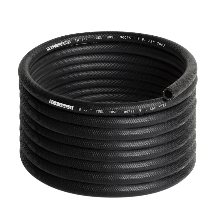 EVIL ENERGY front view of coiled fuel hose showing compact packaging and readiness