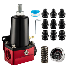 EVIL ENERGY front view regulator showing red finish and ports for durable installation benefit