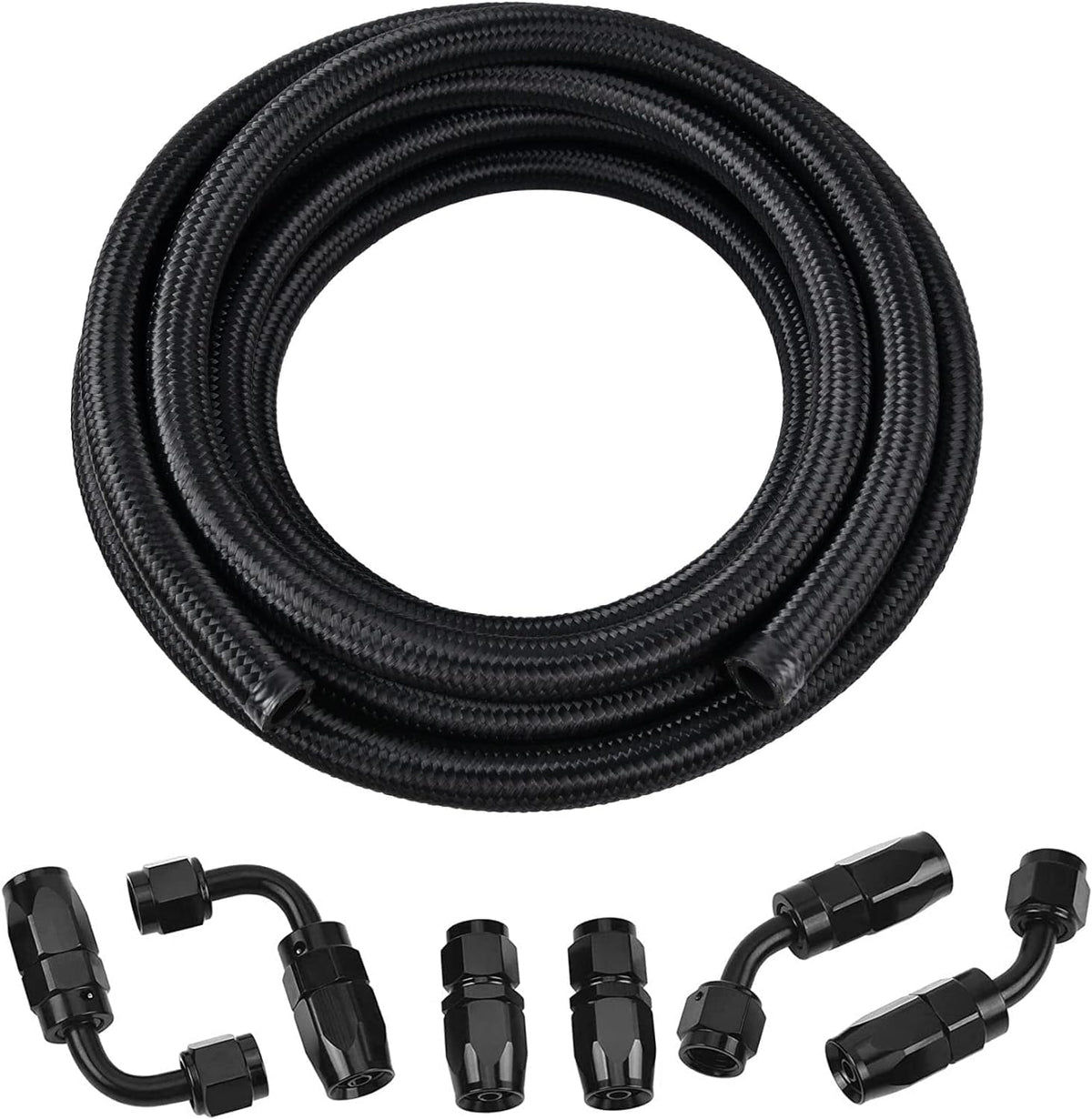 EVIL ENERGY front view of AN6 10ft hose showing full length and finish, durable protection