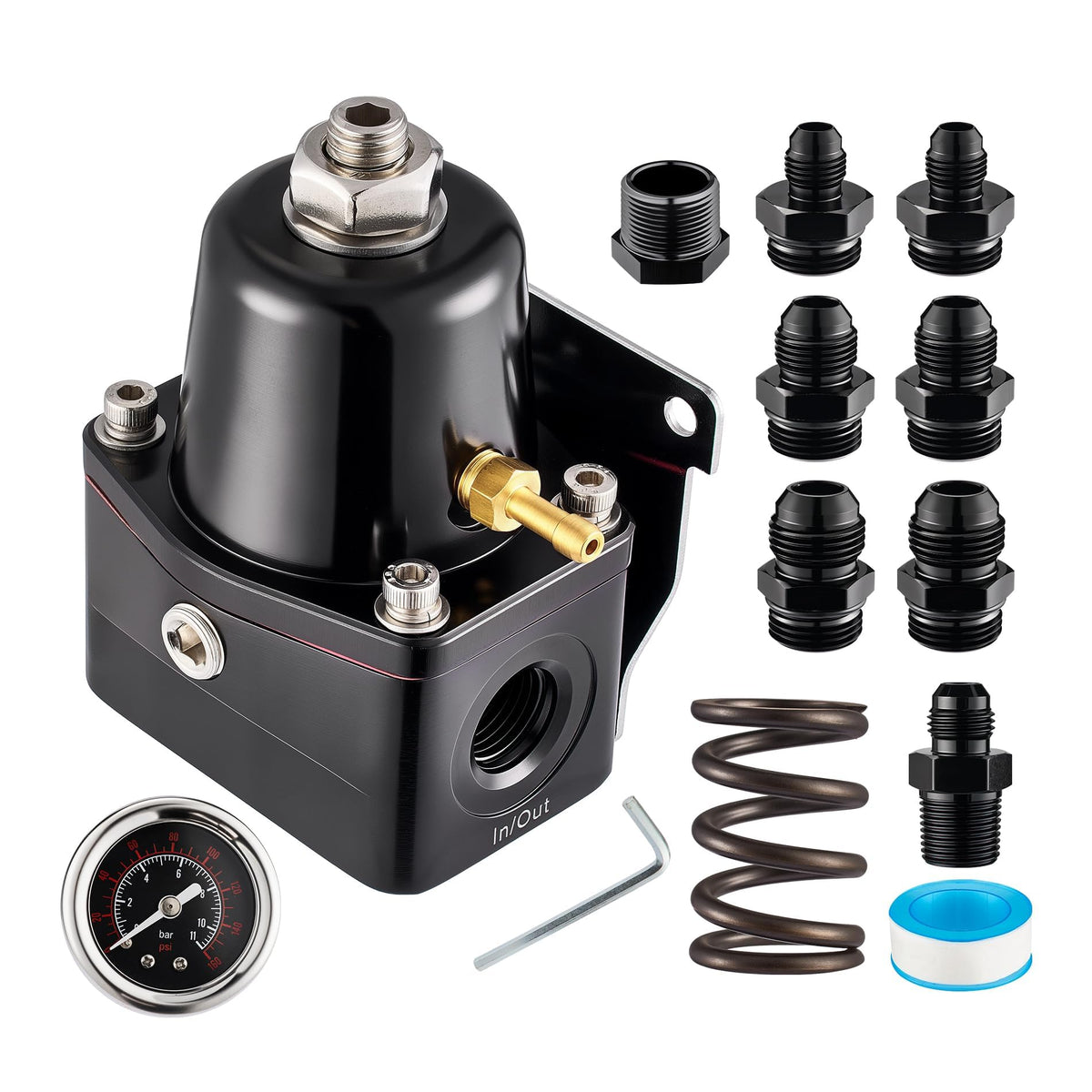 EVIL ENERGY front view of regulator showing ports and anodized finish for durable installation