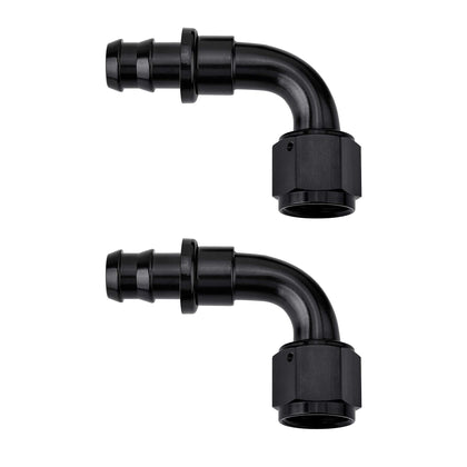 EVIL ENERGY front view of black 6AN 90-degree fitting showing compact profile and durability