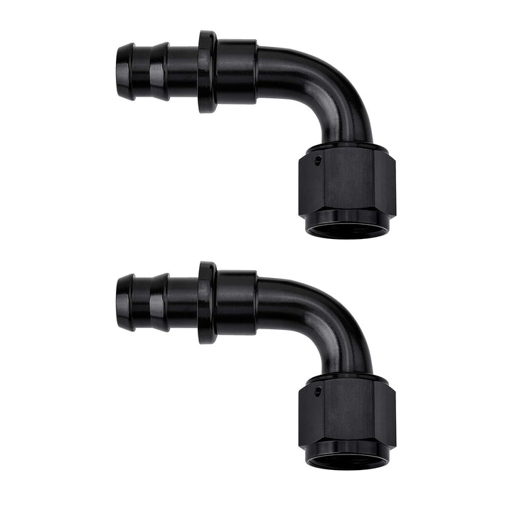 EVIL ENERGY front view of black 6AN 90-degree fitting showing compact profile and durability
