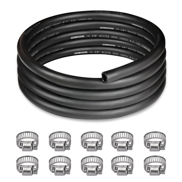 EVIL ENERGY hose coil front view showing full 10ft length and tidy packaging benefit