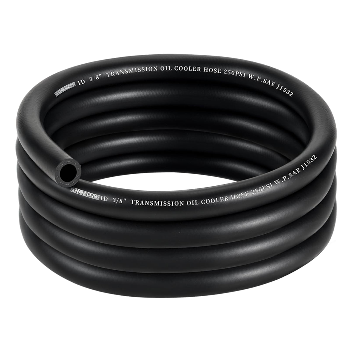 EVIL ENERGY hose front view showing 10ft length and 3/8" ID, durable connection