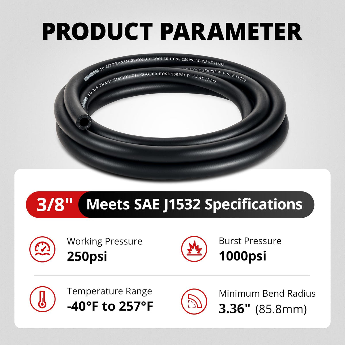 EVIL ENERGY hose surface detail highlighting CPE material resisting oil and heat
