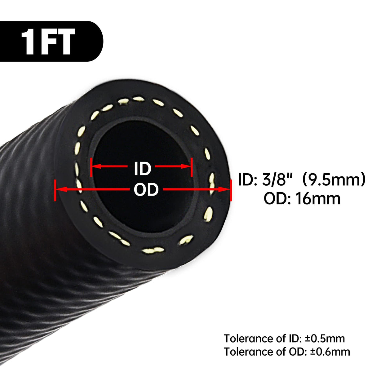 EVIL ENERGY close-up of inner diameter and wall for 3/8" hose, demonstrating fuel compatibility
